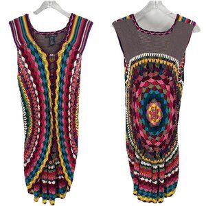 Forever 21 Knit Afghan Colorful Rainbow Sweater Vest Boho Festival Sz Medium